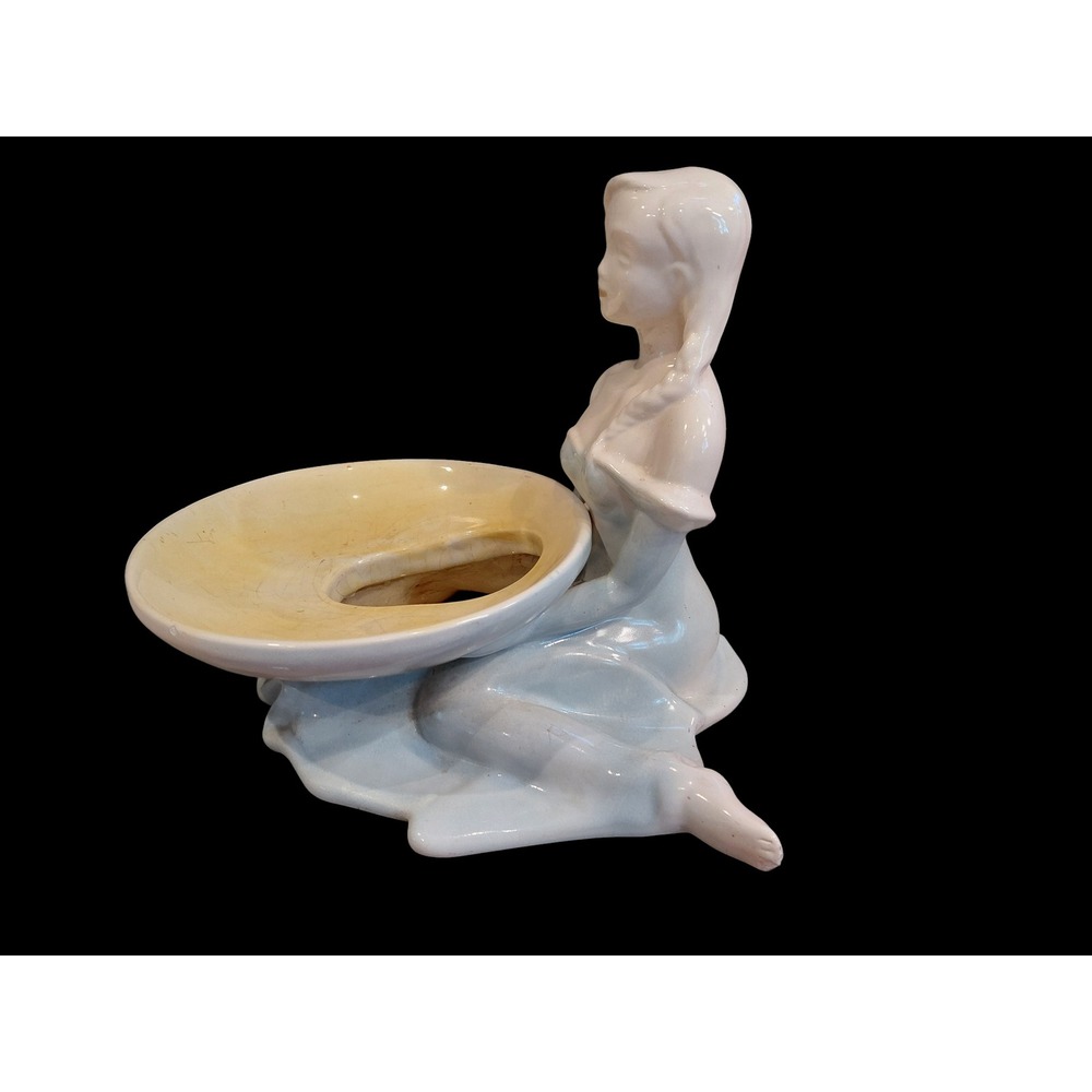 Vintage Haeger Ceramic Dish Figurine Woman Holding‎ Bowl Retro Decor